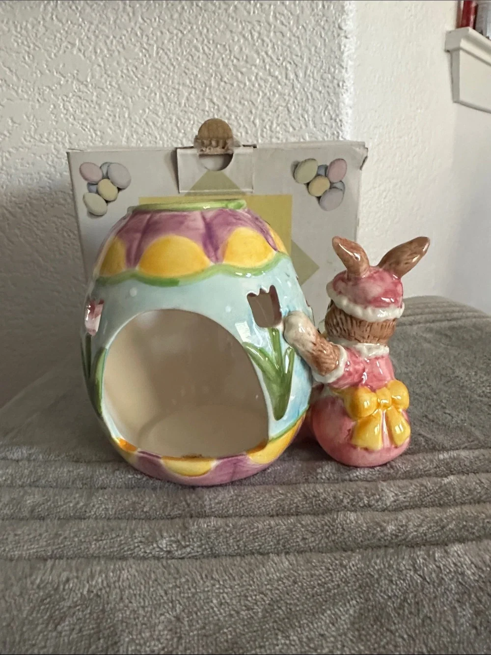 Pastel Easter Bunny Ceramic Candle Holder - Unbranded